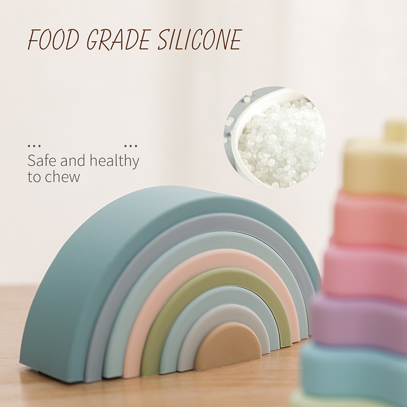 Baby Food Grade Silicone Toy Montessori Rainbow Building Blocks DIY Creative Stacking Balance Game Educational Toy For Kids Gift